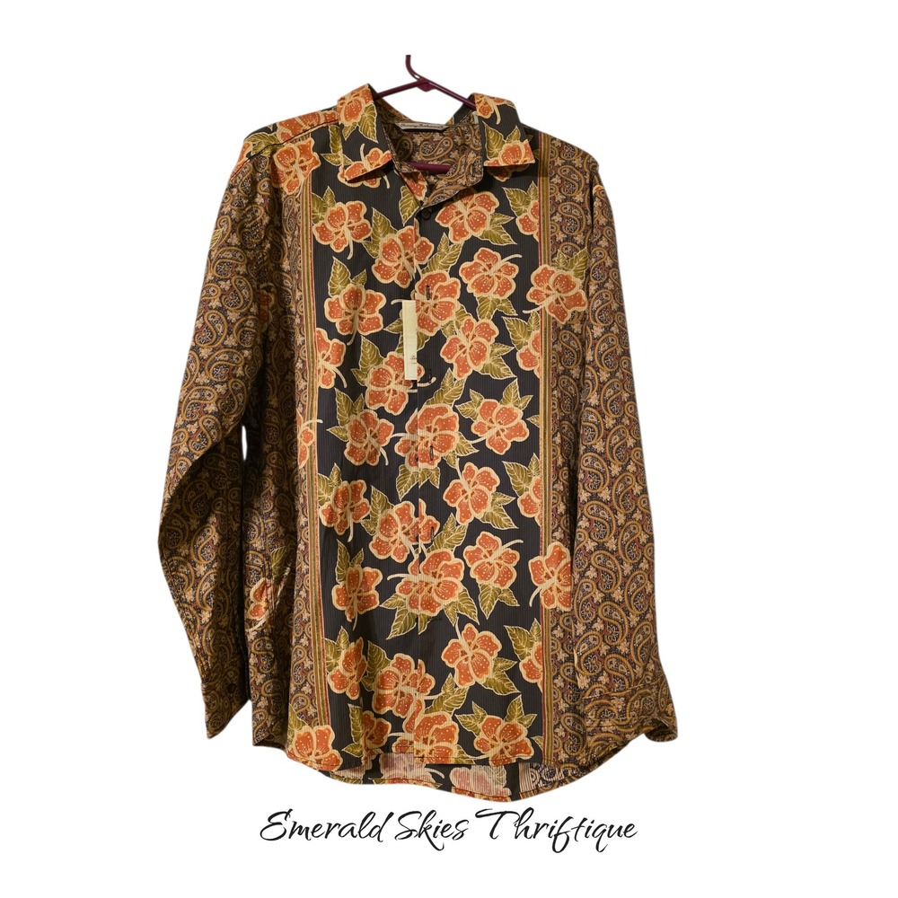 Tommy Bahama nwt Paisley habiscus button down long sleeve shirt. Lg. Free ship